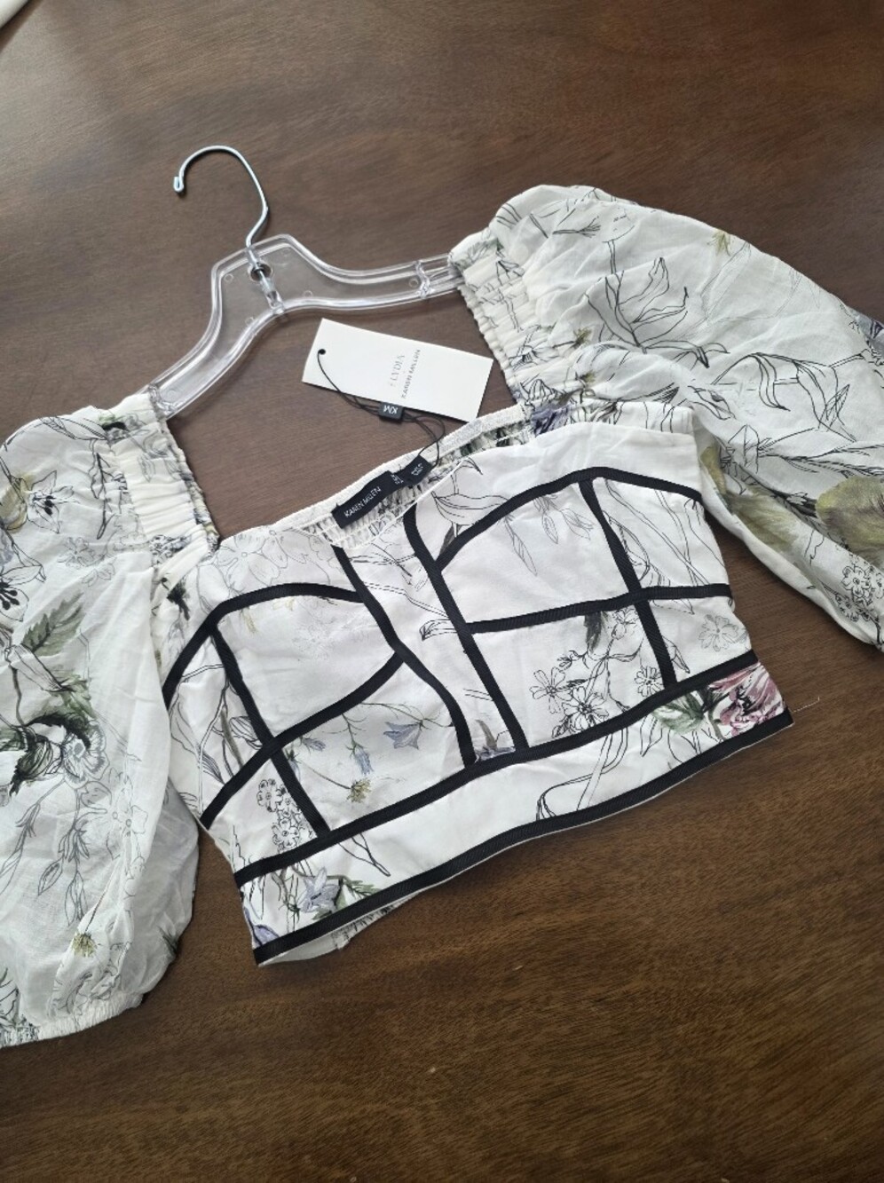 Karen Millen Botanical Silk Cotton Volume Sleeve Top 2 NWT White - Picture 6 of 7